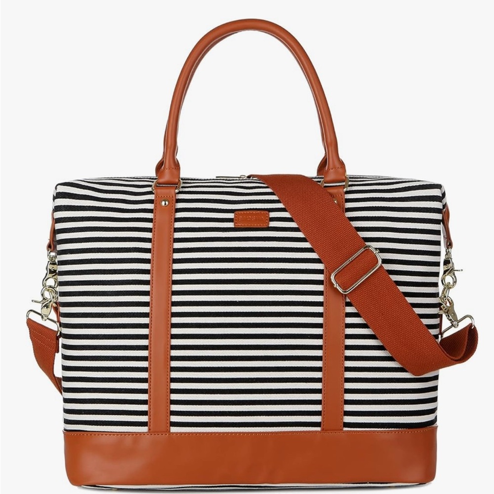 Striped Black and Brown Travel Bag